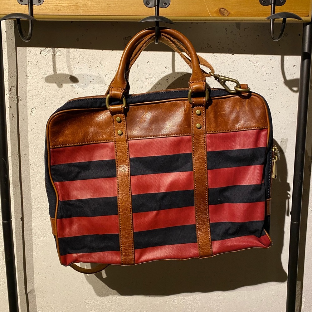 Leather stripped messenger bag